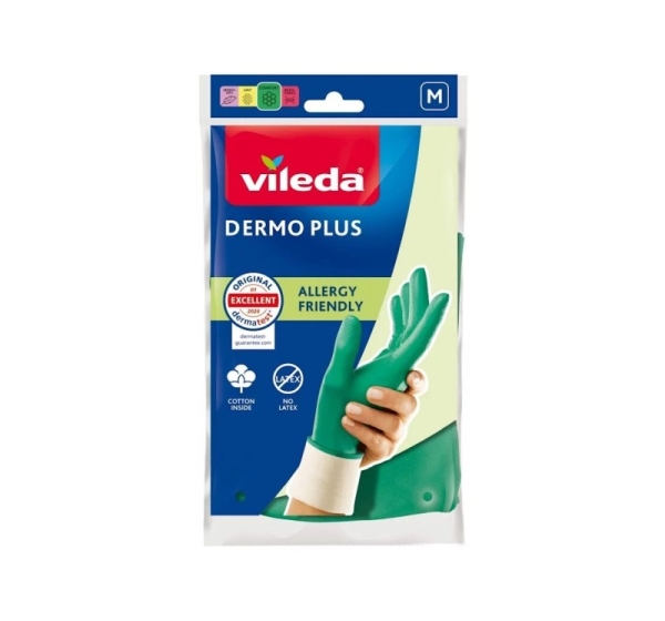 Vileda Dermo Plus ‘M’ Gloves Green Cotton, Nitrile