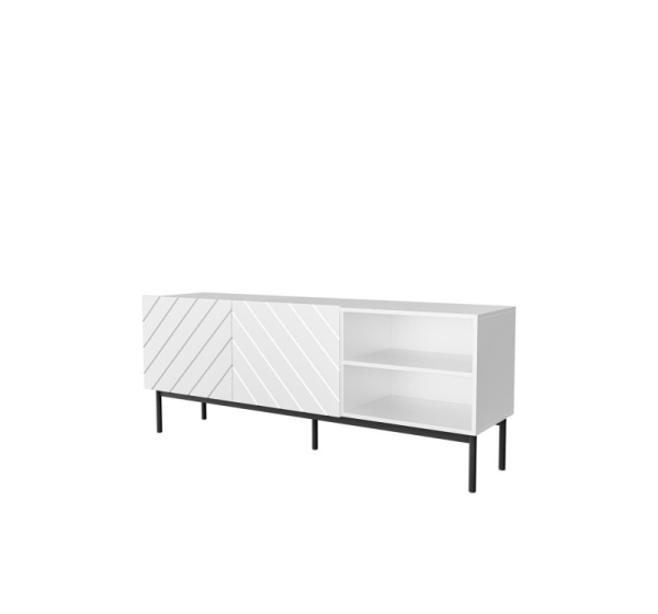 ABETO RTV cabinet on black steel frame 150x42x60 cm white/gloss white