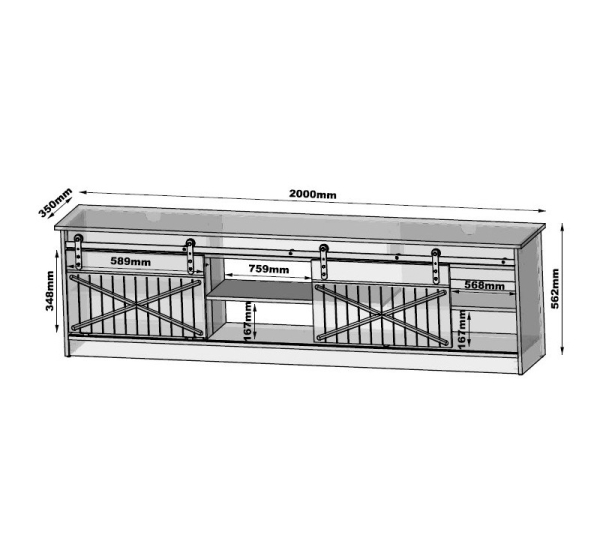 RTV GRANERO cabinet 200x56.7x35 white/gloss white