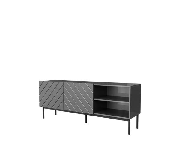 ABETO RTV cabinet on black steel frame 150x42x60 cm graphite/glossy graphite