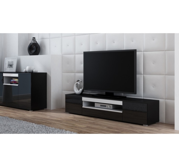 Cama TV stand VIVA 180 black/black gloss + white