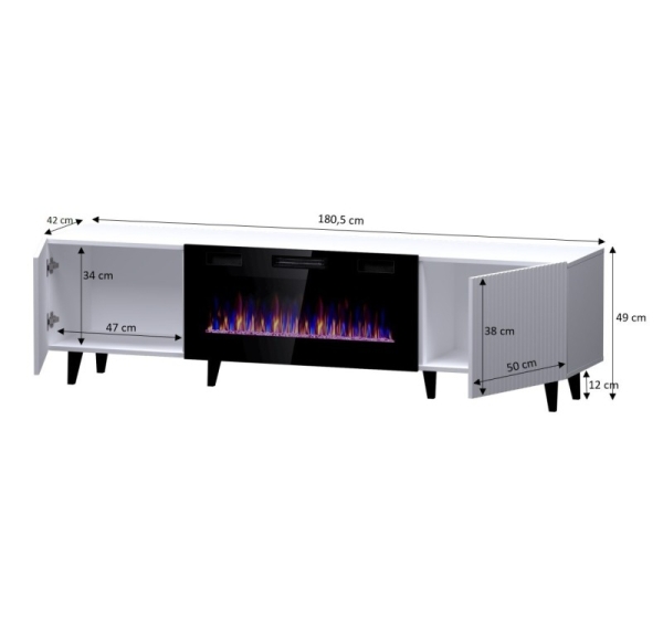RTV cabinet PAFOS EF with electric fireplace 180x42x49 black matt