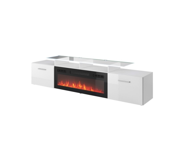 RTV cabinet ROVA with electric fireplace 190x37x48 white/gloss white
