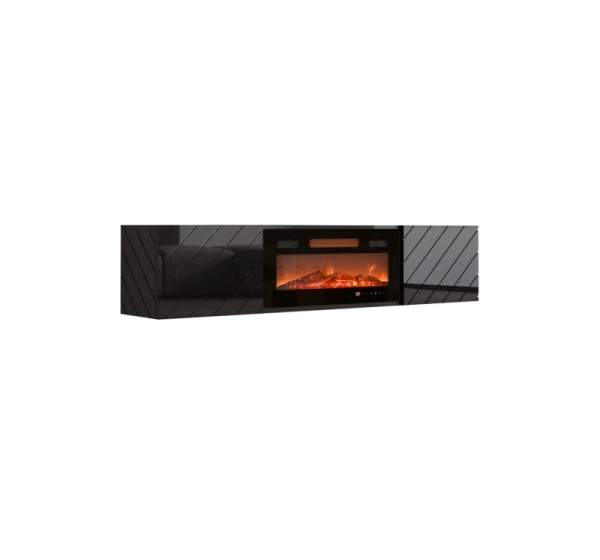 RTV LUXE cabinet 182.6x34.5x37.5 black/black gloss + black fireplace