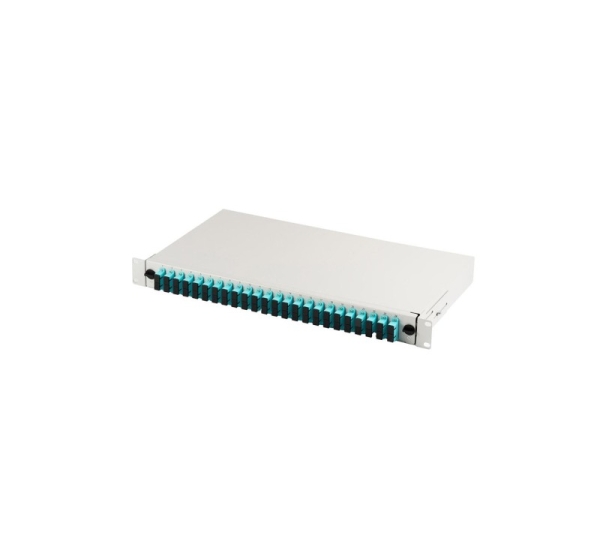 FO patch panel with 19'' 1U accessory, 24x SC dx, OM3, adapters, extendable, gray