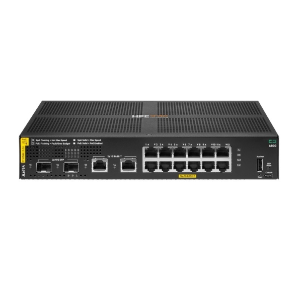 HPE Aruba Networking CX 6100 12G Class4 PoE 2G/2SFP+ 139W Switch