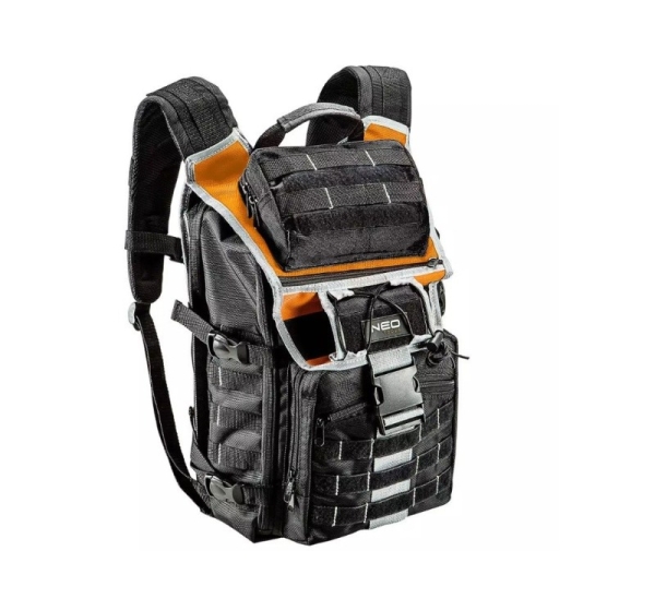 Neo Tools assembler backpack 4 external and 18 internal pockets, adjustable straps