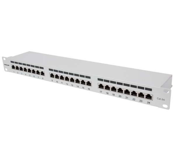 INTELLINET 24-Port Cat6a Patchpanel FTP 1HE grau
