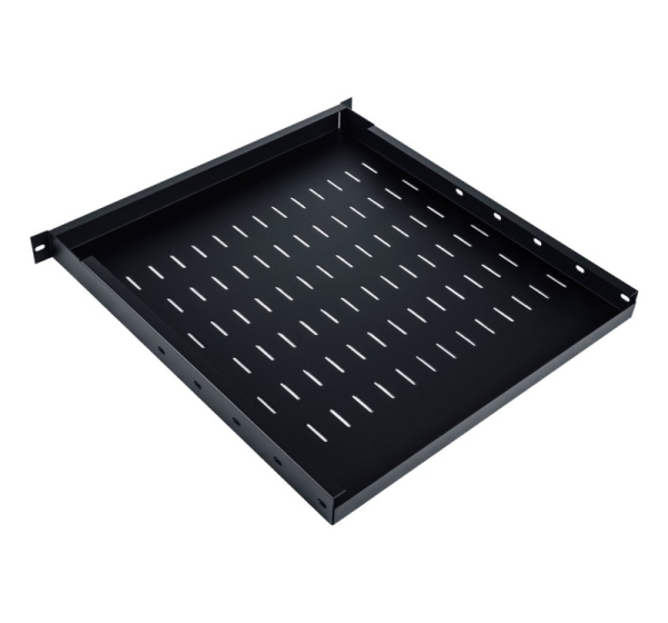 Adjustable shelf 19", 1U, depth 500-900 mm, load capacity 100kg, mounting in 4 points, black, screws in set.