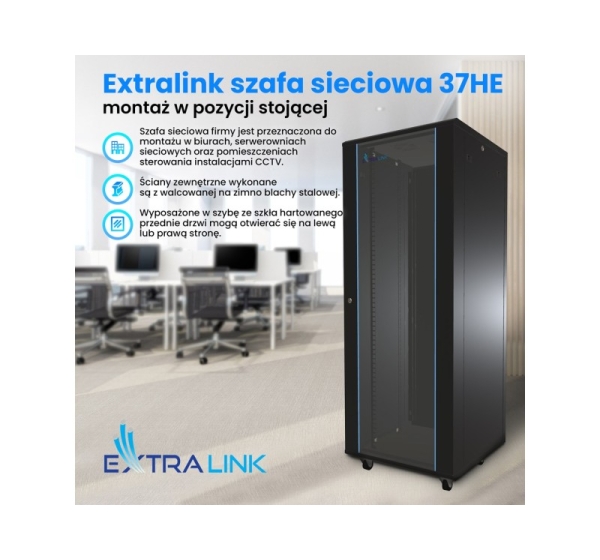 Extralink Rackmount cabinet 37U 600x1000 Black standing