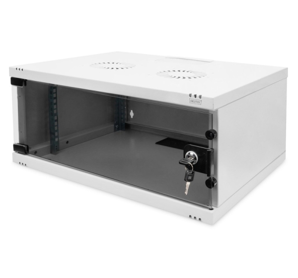Wall-mounted network cabinet 19" 4U, SOHO 241 x 540 x 400 mm, door glass, grey, unfolded, 60kg