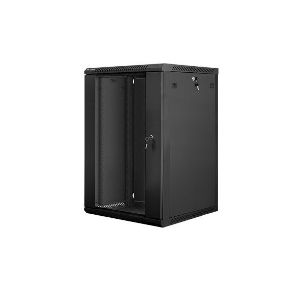Lanberg wall-mounted installation rack cabinet 19'' 18U 600x600mm black (glass door)