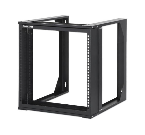 Intellinet 19" Wall Mount Open Frame Network Rack, 9U, Front-hinged Swing Frame Flat Pack, 2-Post, 17.7 in. Depth, Black RAL 9004