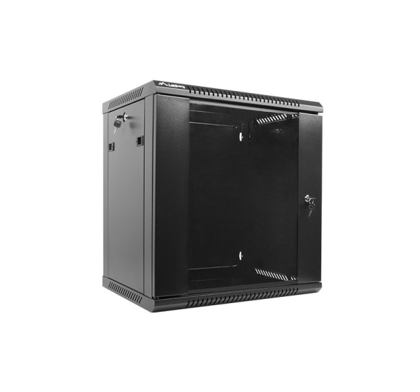 Lanberg wall-mounted installation rack cabinet 19'' 12U 600x450mm black (glass door)
