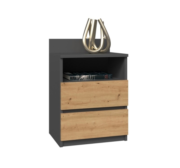 Topeshop M1 ANTRACYT/ARTISAN nightstand/bedside table 2 drawer(s) Oak