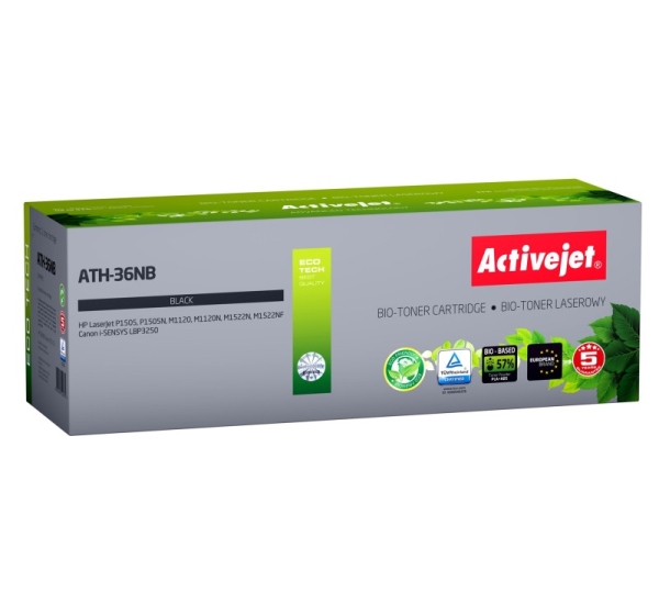 BIO Activejet ATH-36NB toner for HP, Canon printers, Replacement HP 36A CB436A, Canon CRG-713; Supreme; 2000 pages; black. ECO Toner.
