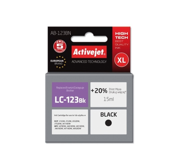 Activejet AB-123BN ink (replacement for Brother LC123Bk/LC121Bk; Supreme; 15 ml; black)