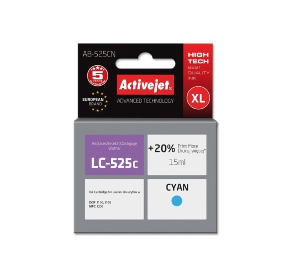 Activejet AB-525CN Ink (replacement for Brother LC525C; Supreme; 15 ml; cyan)