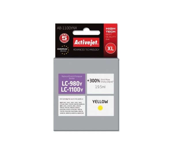 Activejet AB-1100YNX Ink (replacement for Brother LC1100Y/980Y; Supreme; 19.5 ml; yellow)