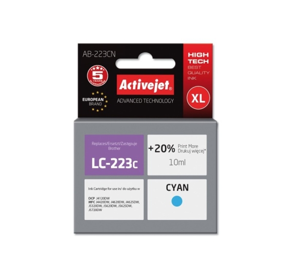Activejet AB-223CN Ink (Replacement for Brother LC223C; Supreme; 10 ml; cyan)