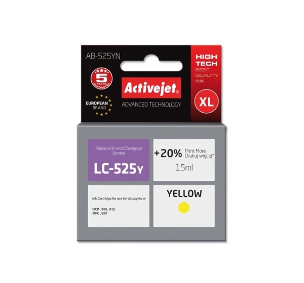 Activejet AB-525YN Ink (Replacement for Brother LC525Y; Supreme; 15 ml; yellow)