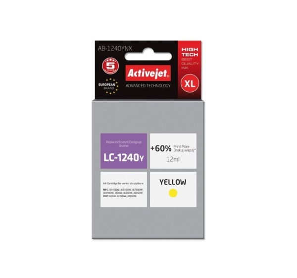 Activejet AB-1240YNX ink (replacement for Brother LC1220Bk/LC1240Bk; Supreme; 12 ml; yellow)