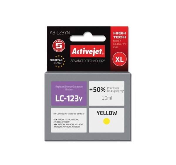 Activejet AB-123YN Ink (replacement for Brother LC123Y/121Y; Supreme; 10 ml; yellow)