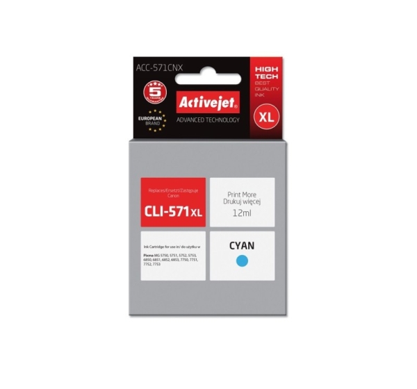 Activejet ACC-571CNX Ink (replacement for Canon CLI-571XLC; Supreme; 12 ml; cyan)