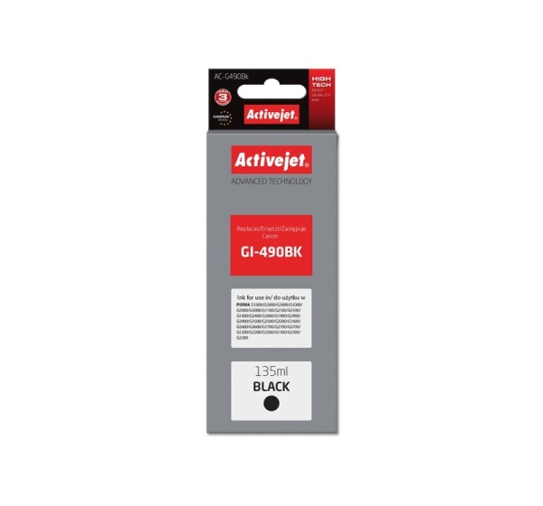 Activejet AC-G490Bk Ink (replacement for Canon GI-490BK; Supreme; 135 ml; 6000 pages, black)