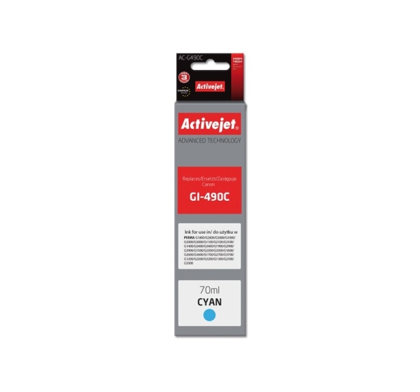 Activejet AC-G490C Ink cartridge (replacement for Canon GI-490C; Supreme; 70 ml; 7000 pages, cyan)