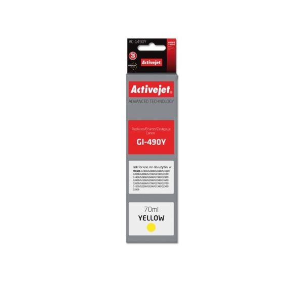 Activejet AC-G490Y Ink cartridge (replacement for Canon GI-490Y; Supreme; 70 ml; 7000 pages, yellow)