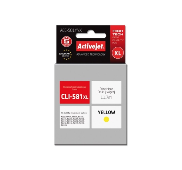 Activejet ACC-581YNX ink (replacement for Canon CLI-581XLY; Supreme; 11,70 ml; yellow)