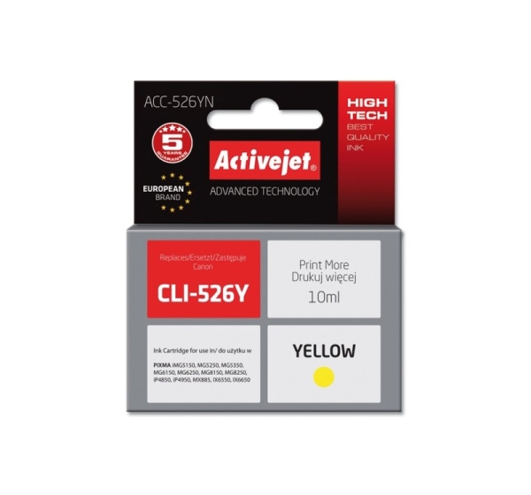 Activejet ACC-526YN Ink cartridge (replacement for Canon CLI-526Y; Supreme; 10 ml; yellow)