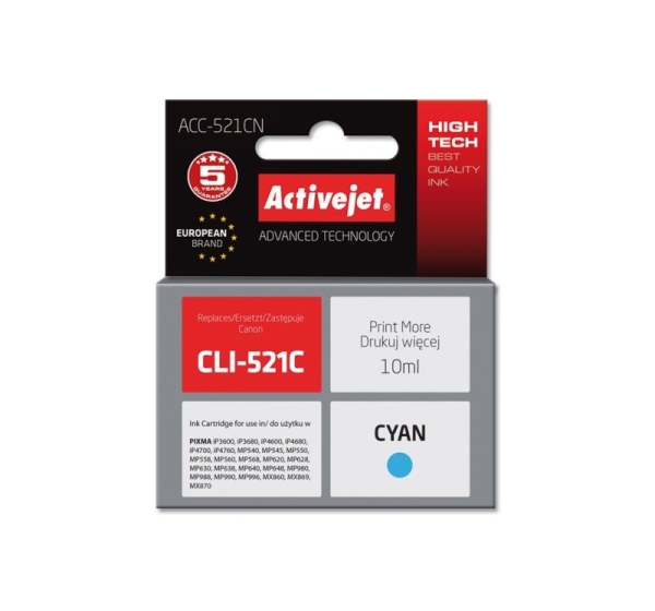 Activejet ACC-521CN Ink cartridge (replacement for Canon CLI-521C; Supreme; 10 ml; cyan)