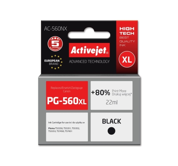 Activejet AC-560NX Ink (replacement for Canon PG-560XL; Supreme; 22 ml; black)