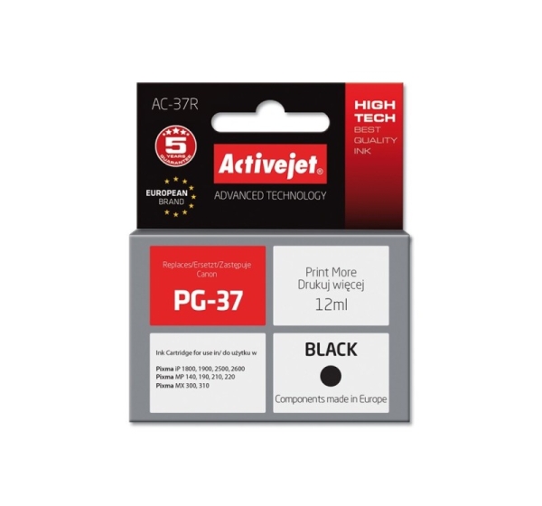 Activejet AC-37R Ink cartridge (replacement for Canon PG-37; Premium; 12 ml; black)