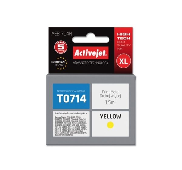 Activejet AEB-714N Ink (replacement for Epson T0714, T0894, T1004; Supreme; 15 ml; yellow)