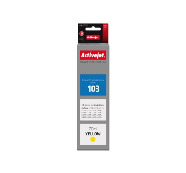 Activejet AE-103Y Ink Bottle (Replaces Epson 103 C13T00S44A; Supreme; 70 ml; Yellow)