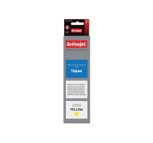 Activejet AE-664Y Ink Bottle (Replacement Epson T6644; Supreme; 100 ml; Yellow)