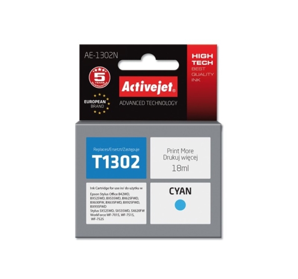 Activejet AE-1302N Ink (replacement for Epson T1302; Supreme; 18 ml; cyan)