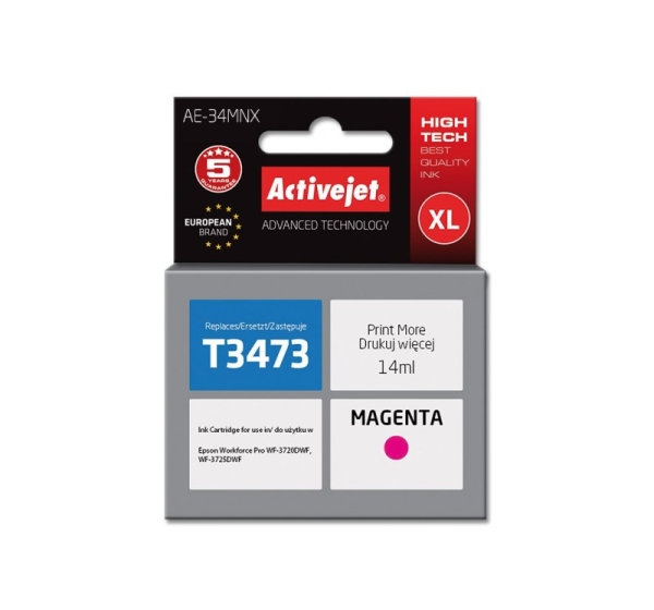 Activejet AE-34MNX Ink Cartridge (replacement for Epson 34XL T3473; Supreme; 14 ml; magenta)