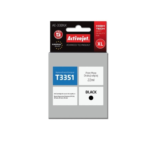 Activejet AE-33BNX Ink cartridge (replacement for Epson 33XL T3351; Supreme; 22 ml; black)