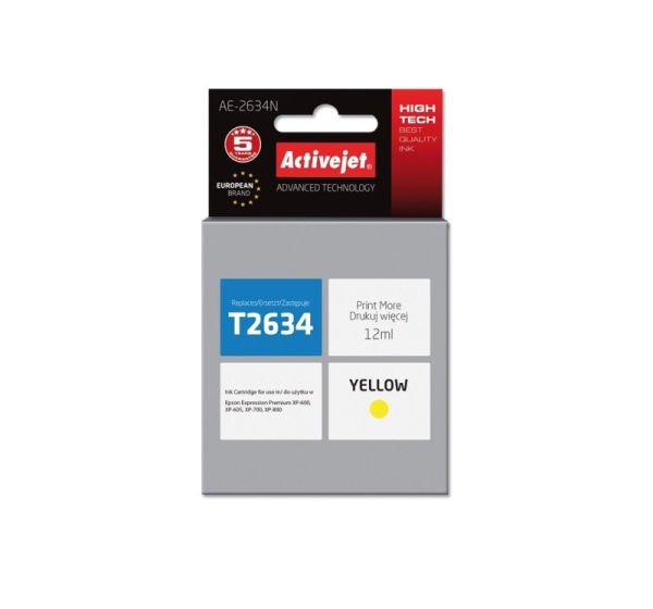 Activejet AE-2634N Ink cartridge (replacement for Epson 26 T2634; Supreme; 12 ml; yellow)