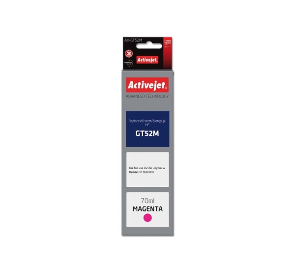 Activejet AH-GT52M Ink Bottle (Replaces HP GT52M M0H55AE; Supreme; 70 ml; 8000 pages, magenta)