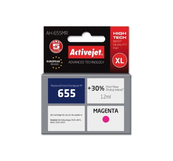 Activejet AH-655MR Ink (replacement for HP 655 CZ111AE; Premium; 12 ml; magenta)
