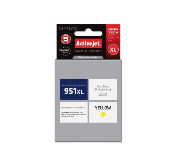 Activejet AH-951YRX Ink (replacement for HP 951XL CN048AE; Premium; 25 ml; yellow)