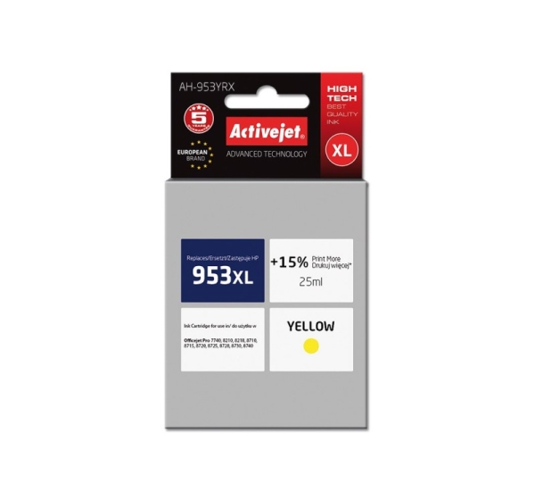 Activejet AH-953YRX ink (replacement for HP 953XL F6U18AE; Premium; 25 ml; yellow)