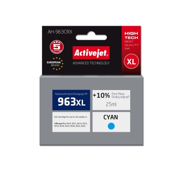 Activejet AH-963CRX Ink (replacement for HP 963XL 3JA27AE; Premium; 1760 pages; 25 ml, cyan)