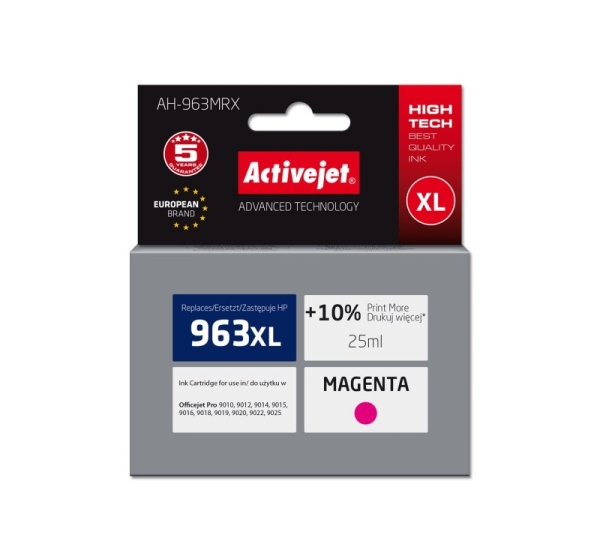Activejet AH-963MRX Ink (replacement for HP 963XL 3JA28AE; Premium; 1760 pages; 25 ml, magenta)