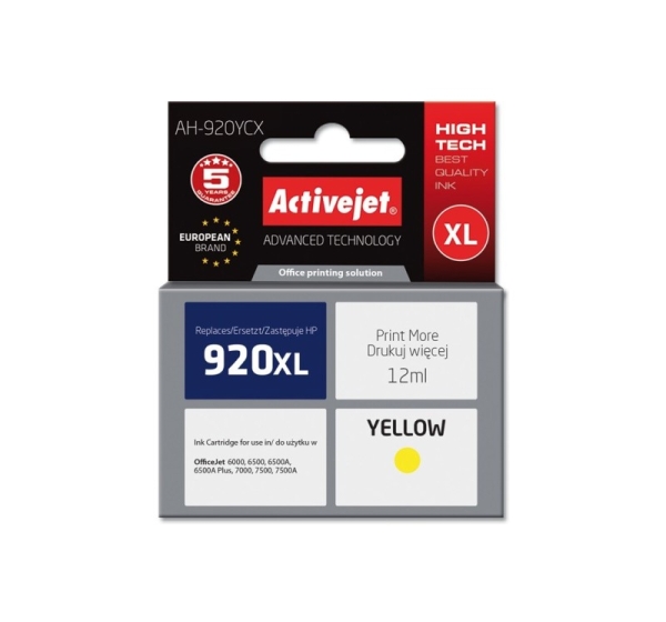 Activejet AH-920YCX Ink (replacement for HP 920XL CD974AE; Premium; 12 ml; yellow)